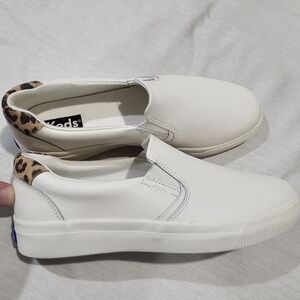 Keds Women's White Slip-On Sneakers with Leopard Detail